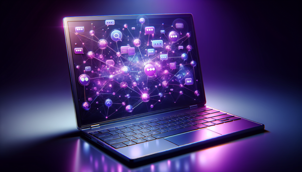 ordinateur portable violet affichage bulles discussion communication numerique.jpg