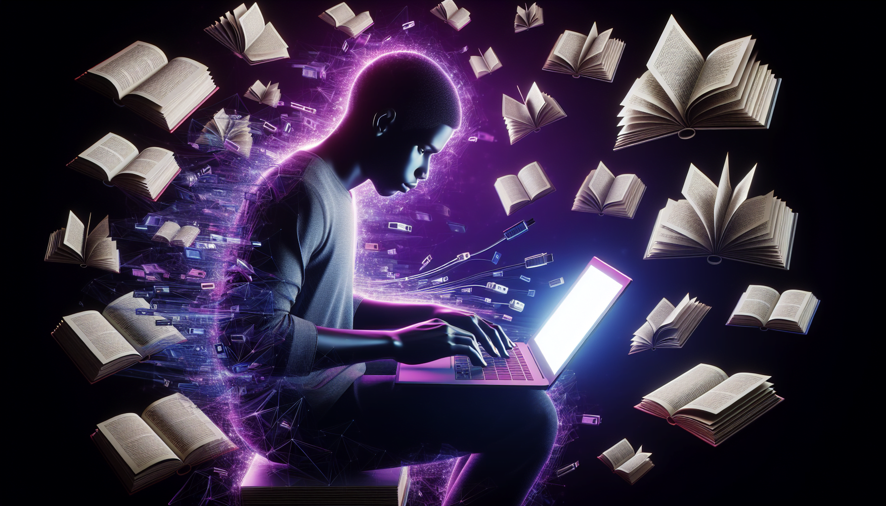 programmeur africain codant ordinateur portable lueur violette livres flottants environnement interesting.JPG